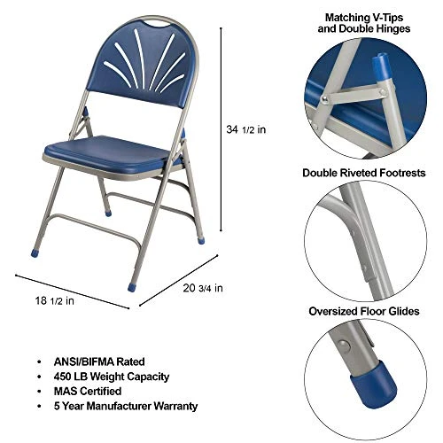OEF Furnishings Heavy Duty Plastic Fan Back Folding Chair With Triple Brace, Blue 5 OEF Furnishings Heavy Duty Plastic Fan Back Folding Chair With Triple Brace, Blue - Image 5