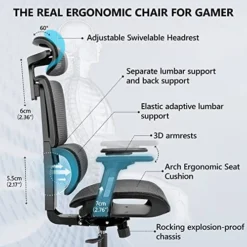 Primy Gaming Chair Ergonomic Office Chair, High Back Breathable Mesh Desk Chair With Adjustable Lumbar Support, Ergonomic Computer Chair Adjustable Swivel E-Sports Lifting Gamer Task Chair(Black) -Amazon Basics Furniture Shop 51Xa9fglTNL
