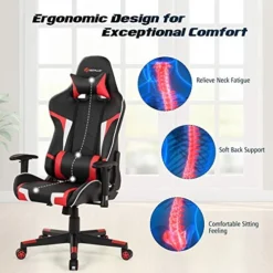 GENERIC Renatone Gaming Chair Massage Ergonomic Office Chair, Computer Racing Chair, High Back PU Leather Adjustable Arms Headrest Lumbar Support, Rolling Swivel Executive Chair (Red) -Amazon Basics Furniture Shop 51XcbIjHLUL