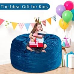 HABUTWAY Bean Bag Chair 3Ft Luxurious Velvet Ultra Soft Fur With High-Rebound Memory Foam Bean Bag Chairs For Adults Plush Lazy Sofa With Fluffy Removable Sponge 3'(Dark Blue) -Amazon Basics Furniture Shop 51Xf5z9viEL