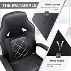 GUNJI Office Chair PU Leather High Back Computer Chair Modern Adjustable Executive Chair Ergonomic Desk Chair Racing Style Game Chair With Padded Armrests And Lumbar Support (Black) -Amazon Basics Furniture Shop 51Y62Pzwh4L