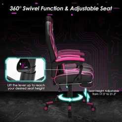 GYMAX Gaming Chair Office Chair, Adjustable Swivel Racing Style Computer Chair With Massage Lumbar Support, Headrest Armrest & Retractable Footrest, Video Gaming Chair For Home Theatre (Pink) -Amazon Basics Furniture Shop 51Y7fZlWX6L