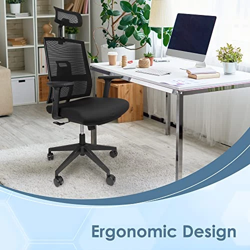 High Back Office Chair - Rolling Ergonomic Desk Chair With Wheels & Headrest, Adjustable Breathable Mesh Backrest - Provides Back & Lumbar Support - Suitable For Work, Study, Gaming 5 High Back Office Chair - Rolling Ergonomic Desk Chair With Wheels & Headrest, Adjustable Breathable Mesh Backrest - Provides Back & Lumbar Support - Suitable For Work, Study, Gaming - Image 5