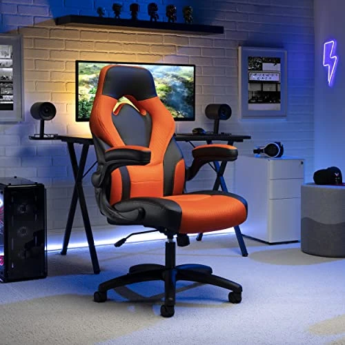 OFM Gaming Chair Ergonomic Racing Style PC Computer Desk Office Chair - 360 Swivel, Integrated Lumbar Support & Headrest, Adjustable Height, Recline Tilt Control, Flip-Up Arms, 275lb Max, 2022 Orange 2 OFM Gaming Chair Ergonomic Racing Style PC Computer Desk Office Chair - 360 Swivel, Integrated Lumbar Support & Headrest, Adjustable Height, Recline Tilt Control, Flip-Up Arms, 275lb Max, 2022 Orange - Image 2