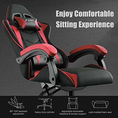 Bigzzia Gaming Chair, Reclining PU Leather Office Desk Chair With Headrest And Lumbar Support, Adjustable Swivel Rolling Video Game Chairs Ergonomic Racing Computer Chair, Red 2 Bigzzia Gaming Chair, Reclining PU Leather Office Desk Chair With Headrest And Lumbar Support, Adjustable Swivel Rolling Video Game Chairs Ergonomic Racing Computer Chair, Red - Image 2