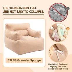 HollyHOME Bean Bag Sofa Chair, 37LB Memory Foam Filled Lounge Arm Puff Chair, Upholstered Single Couch With Washable Cover, Padded Lazy Sofa For Living Room, Bedroom, 32"(D) X34(W) X28(H), Grey 11 HollyHOME Bean Bag Sofa Chair, 37LB Memory Foam Filled Lounge Arm Puff Chair, Upholstered Single Couch With Washable Cover, Padded Lazy Sofa For Living Room, Bedroom, 32"(D) X34(W) X28(H), Grey -Amazon Basics Furniture Shop 51Yq26V49GL