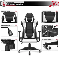Shahoo Gaming Chair Racing Executive Ergonomic High Back Office Computer Height Adjustable Leather Swivel Seat With Headrest, Lumbar Support And Reclining Function, White -Amazon Basics Furniture Shop 51ZfGhA4NOL