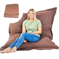 Room & Bloom Bag ONLY - No Filling 'New Model' Super Bean Bags (6ft X 4.5ft) Beautiful Faux Linen Fabric Giant Bean Bag Chair For Adults For Kids For The Whole Family Large Chairs Bags Big Large XL