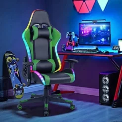 Gaming Chair With Speakers Video Game Chair With RGB Light Ergonomic Racing Office Chair PU Leather Recliner Computer Chair Swivel E-Sports Chair With Headrest Armrest Lumbar Support, Blue -Amazon Basics Furniture Shop 51bXKHqhxL. AC