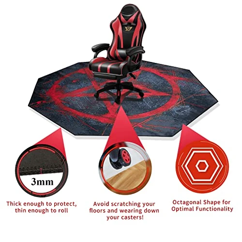 IBETTO 51x51 Inches Large Gaming Chair Octagon Carpet Natural Rubber Silent Computer Game Chair Rug Anti Slip Gamer Chair Mat For All Kinds Of Office Hard Wood Floor (Pentagram Star) 3 IBETTO 51x51 Inches Large Gaming Chair Octagon Carpet Natural Rubber Silent Computer Game Chair Rug Anti Slip Gamer Chair Mat For All Kinds Of Office Hard Wood Floor (Pentagram Star) - Image 3
