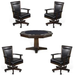 Home Square Game And Dining Table Set With Gaming Table And 4 Chairs In Tobacco