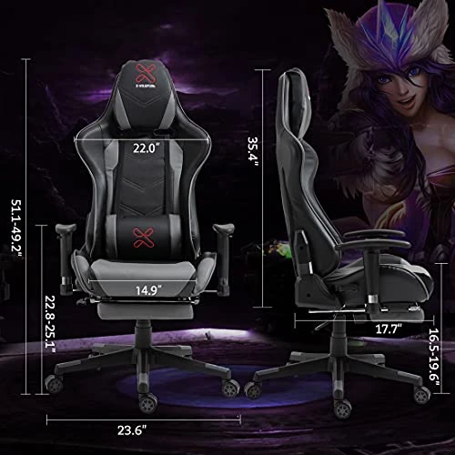 WQSLHX Gaming Chair With Massage And Footrest, Swivel Reclinable Gamer Chair With Armrest, Height Adjustable Computer Chair, Racing Style Office Game Chair For Adults, Gray 3 WQSLHX Gaming Chair With Massage And Footrest, Swivel Reclinable Gamer Chair With Armrest, Height Adjustable Computer Chair, Racing Style Office Game Chair For Adults, Gray - Image 3