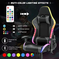 Gaming Chair With Bluetooth Speakers RGB LED Lights, Music Video Game Chair, Ergonomic PU Leather Comfortable Computer Chair, Adjustable Reclining Racing Office Swivel Chair For Adult Teens (Gray) -Amazon Basics Furniture Shop 51eCwh4yD4L