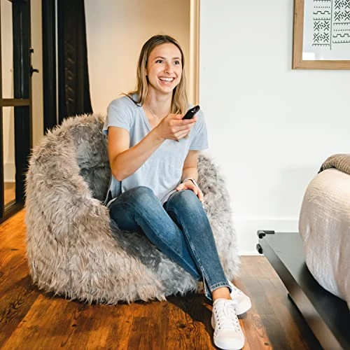 Big Joe Milano Bean Bag Chair, Gray Shag Fur, 2.5ft 2 Big Joe Milano Bean Bag Chair, Gray Shag Fur, 2.5ft - Image 2