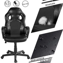 Yaheetech Video Gaming Chair Racing Chair Lumbar Support Desk Chair Ergonomic Computer Chair Swivel Task Chair PU Leather Racing Style Black -Amazon Basics Furniture Shop 51eMu1gfoLL