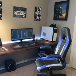 JUMMICO Gaming Chair Ergonomic Leather Racing Computer Chair High Back Adjustable Swivel Executive Office Desk Chair With Flip-Up Armrest (Blue)