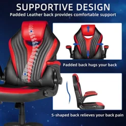 MUZII Gaming Chair, Gamer Chairs For Adults, Video Game Chairs, Swivel Computer Chair With Adjustable Height, Comfortable Office Desk Chair With Wheels, Racing Gaming Chair For Adults Teens, Red -Amazon Basics Furniture Shop 51f6FBX0QkL