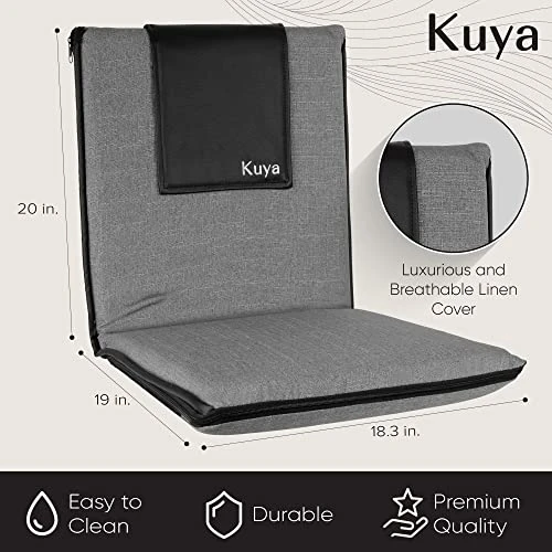 Kuya Japanese Floor Chair With Back Support - Premium Floor Seating For Adults & Kids - Meditation Cushion W/Adjustable Fully Folding Backrest & Premium Linen Washable Cover - Easy Clean Nylon Bottom 4 Kuya Japanese Floor Chair With Back Support - Premium Floor Seating For Adults & Kids - Meditation Cushion W/Adjustable Fully Folding Backrest & Premium Linen Washable Cover - Easy Clean Nylon Bottom - Image 4
