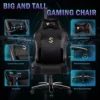 Fantasylab Big And Tall 400lb Massage Memory Foam Gaming Chair - Adjustable Tilt, Back Angle And 3D Arms High-Back Leather Racing Executive Computer Desk Office Chair, Metal Base