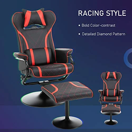 HOMCOM Vinsetto High Back Video Gaming Recliner With Ottoman, Racing Style PC Computer Office Chair, Swivel With Headrest & Lumbar Support, Adjustable Height, Black/Red 3 HOMCOM Vinsetto High Back Video Gaming Recliner With Ottoman, Racing Style PC Computer Office Chair, Swivel With Headrest & Lumbar Support, Adjustable Height, Black/Red - Image 3