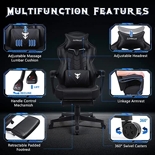 Zeanus Gaming Chairs With Footrest Recliner Computer Chair For Adults Massage Gaming Chair Big And Tall Gaming Chair Ergonomic Office Gamer Chair For Heavy People Recliner Racing Gaming Chair Black 4 Zeanus Gaming Chairs With Footrest Recliner Computer Chair For Adults Massage Gaming Chair Big And Tall Gaming Chair Ergonomic Office Gamer Chair For Heavy People Recliner Racing Gaming Chair Black - Image 4