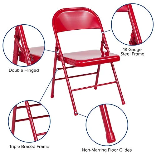 Flash Furniture 2 Pack HERCULES Series Triple Braced & Double Hinged Red Metal Folding Chair 4 Flash Furniture 2 Pack HERCULES Series Triple Braced & Double Hinged Red Metal Folding Chair - Image 4