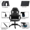 Polar Aurora Office Chair PU Leather Racing Style Computer Gaming Chairs Adjustable Swivel Desk Chair Black