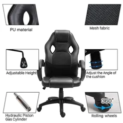 Polar Aurora Office Chair PU Leather Racing Style Computer Gaming Chairs Adjustable Swivel Desk Chair Black