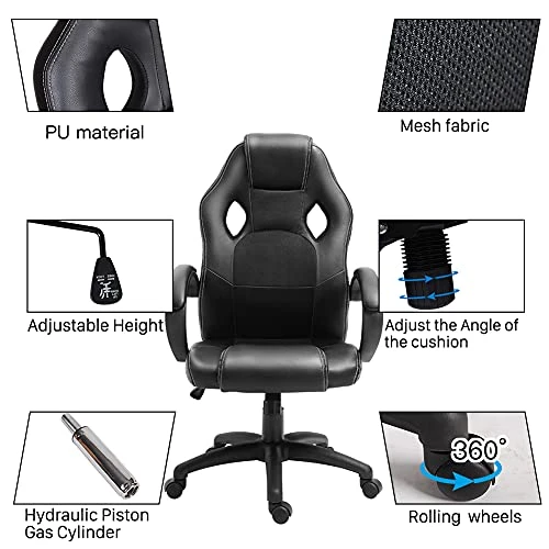 Polar Aurora Office Chair PU Leather Racing Style Computer Gaming Chairs Adjustable Swivel Desk Chair Black 1 Polar Aurora Office Chair PU Leather Racing Style Computer Gaming Chairs Adjustable Swivel Desk Chair Black