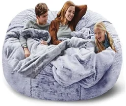 NINIANG Round Bean Bag Chair Cover Only (no Filler), Soft Velvet Large Bean Bag Couch With Sturdy Zipper Floor Couch Living Room Furniture, Dark Grey 6FT (150*75cm) -Amazon Basics Furniture Shop 51gxx35FXbL. AC