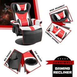 Furniwell Gaming Recliner Chair Racing Style Gaming Ergonomic High Back Computer Chair Swivel Game Reclining Chair Adjustable Backrest And Footrest W/Cup Holder (Red/White) 10 Furniwell Gaming Recliner Chair Racing Style Gaming Ergonomic High Back Computer Chair Swivel Game Reclining Chair Adjustable Backrest And Footrest W/Cup Holder (Red/White) -Amazon Basics Furniture Shop 51hruYspEbL
