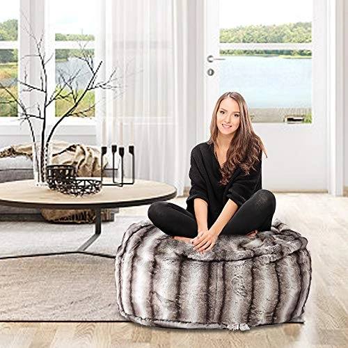 Dporticus Bean Bag Chair, Memory Foam Filling Sofa With Furry Fur Plush Cover, For Adults And Kids 3 Ft, Crepe Print 3 Dporticus Bean Bag Chair, Memory Foam Filling Sofa With Furry Fur Plush Cover, For Adults And Kids 3 Ft, Crepe Print - Image 3
