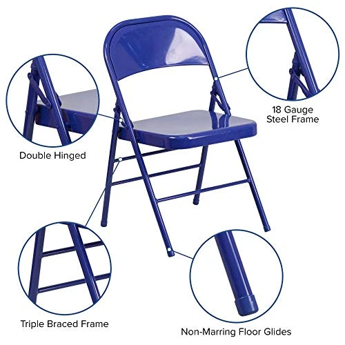 Flash Furniture Metal Folding Chairs, 2 Pack, Cobalt Blue 3 Flash Furniture Metal Folding Chairs, 2 Pack, Cobalt Blue - Image 3