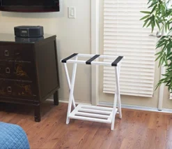 Lipper International 502W Right Height Folding Luggage Rack With Bottom Shelf, White Finish, 22 ⅞" X 13 ¾" X 27 ½" -Amazon Basics Furniture Shop 51ipuSxkulL