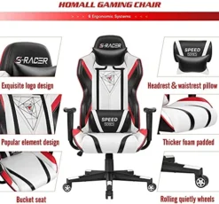 Homall Gaming Racing Office High Back PU Leather Chair Computer Desk / Video Game Chair Ergonomic Swivel Chair With Headrest And Lumbar Support (Black&White) -Amazon Basics Furniture Shop 51j85QRB8zS