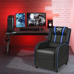 Giantex Gaming Recliner Chair, Racing Style Single Recliner Sofa W/Massage, Adjustable PU Leather Video Game Chair Home Theater Seat For Living Room Game & Recreation Room (Blue) -Amazon Basics Furniture Shop 51jZ64RvZqL