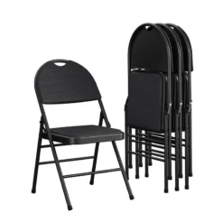 COSCO Essentials Commercial XL Comfort Fabric Padded Metal Folding Chair With Contoured Seat Back, 300 Lb. Weight Rating, Triple Braced, 4-Pack, Black -Amazon Basics Furniture Shop 51jZBNIBXxL
