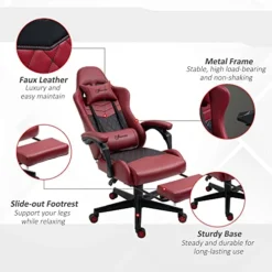 Vinsetto Racing Gaming Chair Diamond PU Leather Office Gamer Chair High Back Swivel Recliner With Footrest, Lumbar Support, Adjustable Height, Red -Amazon Basics Furniture Shop 51kl4VOgd6L