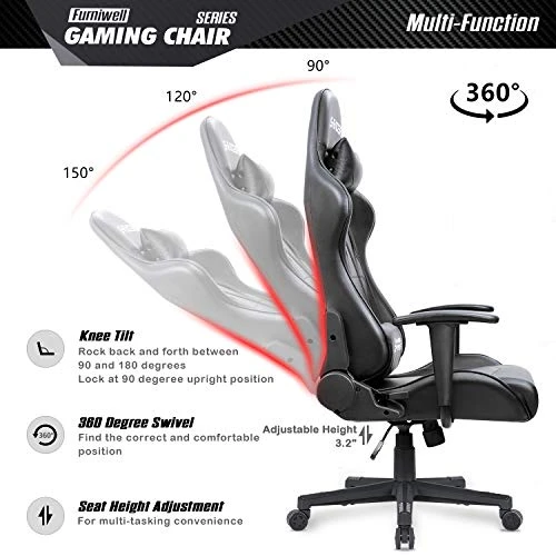 Furniwell Gaming Chair Racing Computer Chair Office Desk Chair Adjustable Swivel High Back Carbon Fiber Style Leather Executive Ergonomic Chair With Headrest And Lumbar Support (Black) 5 Furniwell Gaming Chair Racing Computer Chair Office Desk Chair Adjustable Swivel High Back Carbon Fiber Style Leather Executive Ergonomic Chair With Headrest And Lumbar Support (Black) - Image 5