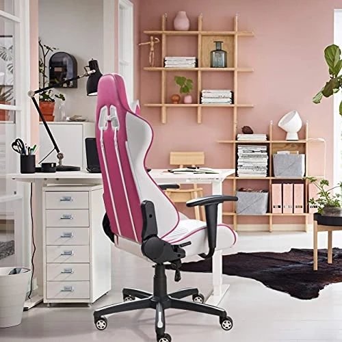 JUMMICO Pink Gaming Chair Adjustable Racing Chair Halo Series Specialty Design Ergonomic Comfortable Swivel Computer Chair With Headrest And Lumbar Support (Pink) 3 JUMMICO Pink Gaming Chair Adjustable Racing Chair Halo Series Specialty Design Ergonomic Comfortable Swivel Computer Chair With Headrest And Lumbar Support (Pink) - Image 3