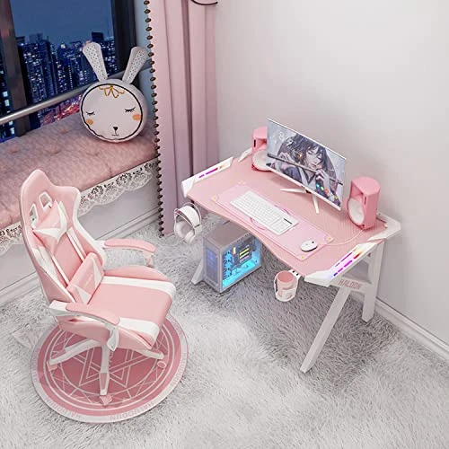 Haoo E-sports Game Table, Girl Pink Home Ergonomic Modern Minimalist Style Notebook Computer Study Table, Home Table, Large Monitor Stand Table (Pink K Leg With RGB Light,60 * 80) 4 Haoo E-sports Game Table, Girl Pink Home Ergonomic Modern Minimalist Style Notebook Computer Study Table, Home Table, Large Monitor Stand Table (Pink K Leg With RGB Light,60 * 80) - Image 4