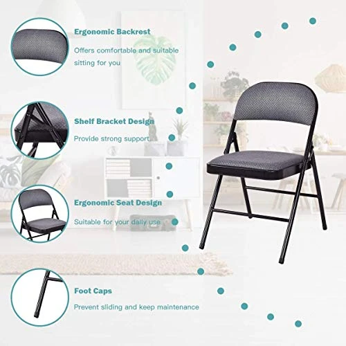 ReunionG 4 PCS Folding Chair, 4-Pack Portable Chairs With Upholstered Padded Seat And Back, Metal Frame Home Office Chairs (4 PCS) 3 ReunionG 4 PCS Folding Chair, 4-Pack Portable Chairs With Upholstered Padded Seat And Back, Metal Frame Home Office Chairs (4 PCS) - Image 3
