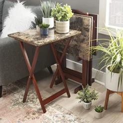 Linon Home Decor Tray Table Set, Faux Marble, Brown -Amazon Basics Furniture Shop 51lsUfdjNsS