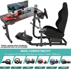 Dardoo Racing Sim Stand Gaming Simulator Cockpit With Black Seat Fits For Thrustmaster T300RS TX Fanatec Logitech G25 G27 G29 G920 G923 Racing Wheel Stand For PC PS4 Xbox Without Wheel,Shifter&Pedals -Amazon Basics Furniture Shop 51m7mSCNYcL