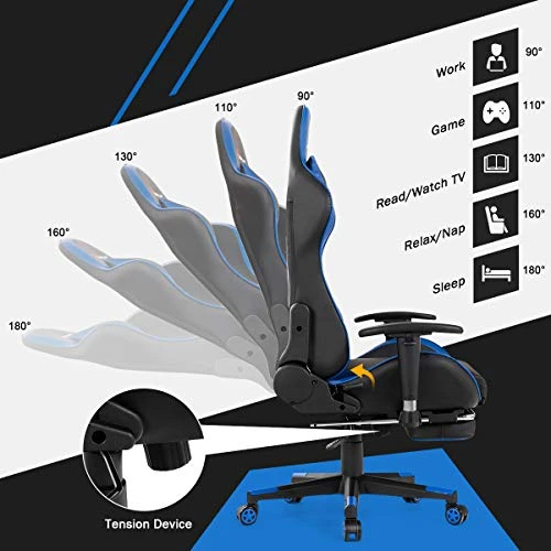 Goplus Massage Gaming Chair, Reclining Backrest, Handrails And Seat Height Adjustment Racing Computer Office Chair, High Back Ergonomic PU Leather Swivel PC Game Chair With Footrest 2 Goplus Massage Gaming Chair, Reclining Backrest, Handrails And Seat Height Adjustment Racing Computer Office Chair, High Back Ergonomic PU Leather Swivel PC Game Chair With Footrest - Image 2