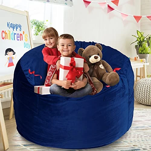 Homguava Bean Bag Chair: 3' Bean Bags With Memory Foam Filled, Large Beanbag Chairs Soft Sofa With Dutch Velet Cover-36×36"×24"(Blue) 2 Homguava Bean Bag Chair: 3' Bean Bags With Memory Foam Filled, Large Beanbag Chairs Soft Sofa With Dutch Velet Cover-36×36"×24"(Blue) - Image 2