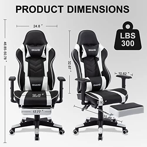 OHAHO Gaming Chair With Footrest Ergonomic Office Chair Adjustable Swivel Leather High Back Computer Desk Chair With Headrest And Lumbar Support (White) 3 OHAHO Gaming Chair With Footrest Ergonomic Office Chair Adjustable Swivel Leather High Back Computer Desk Chair With Headrest And Lumbar Support (White) - Image 3