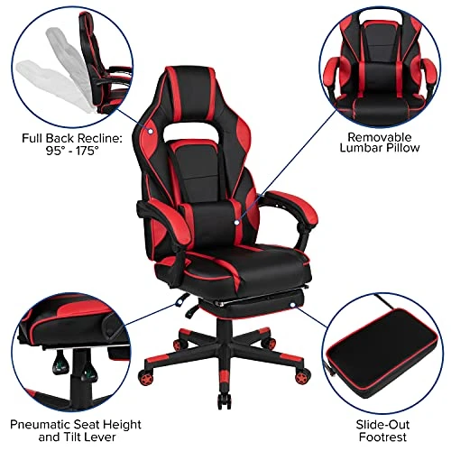Flash Furniture Red Gaming Desk With Cup Holder/Headphone Hook & Red Reclining Back/Arms Gaming Chair With Footrest 2 Flash Furniture Red Gaming Desk With Cup Holder/Headphone Hook & Red Reclining Back/Arms Gaming Chair With Footrest - Image 2