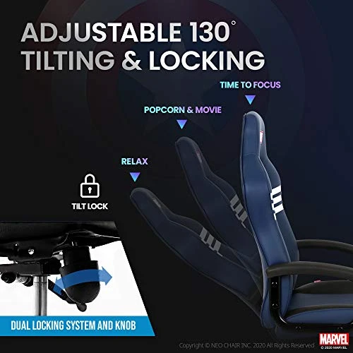 Marvel Avengers Gaming Chair Office High Back Computer PU Leather Desk Chair PC Racing Executive Ergonomic Adjustable Swivel Task Chair Headrest And Lumbar Support (Captain America, Blue) 4 Marvel Avengers Gaming Chair Office High Back Computer PU Leather Desk Chair PC Racing Executive Ergonomic Adjustable Swivel Task Chair Headrest And Lumbar Support (Captain America, Blue) - Image 4