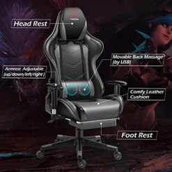 WQSLHX Gaming Chair With Massage And Footrest, Swivel Reclinable Gamer Chair With Armrest, Height Adjustable Computer Chair, Racing Style Office Game Chair For Adults, Gray 12 WQSLHX Gaming Chair With Massage And Footrest, Swivel Reclinable Gamer Chair With Armrest, Height Adjustable Computer Chair, Racing Style Office Game Chair For Adults, Gray -Amazon Basics Furniture Shop 51nrVCYJG5L